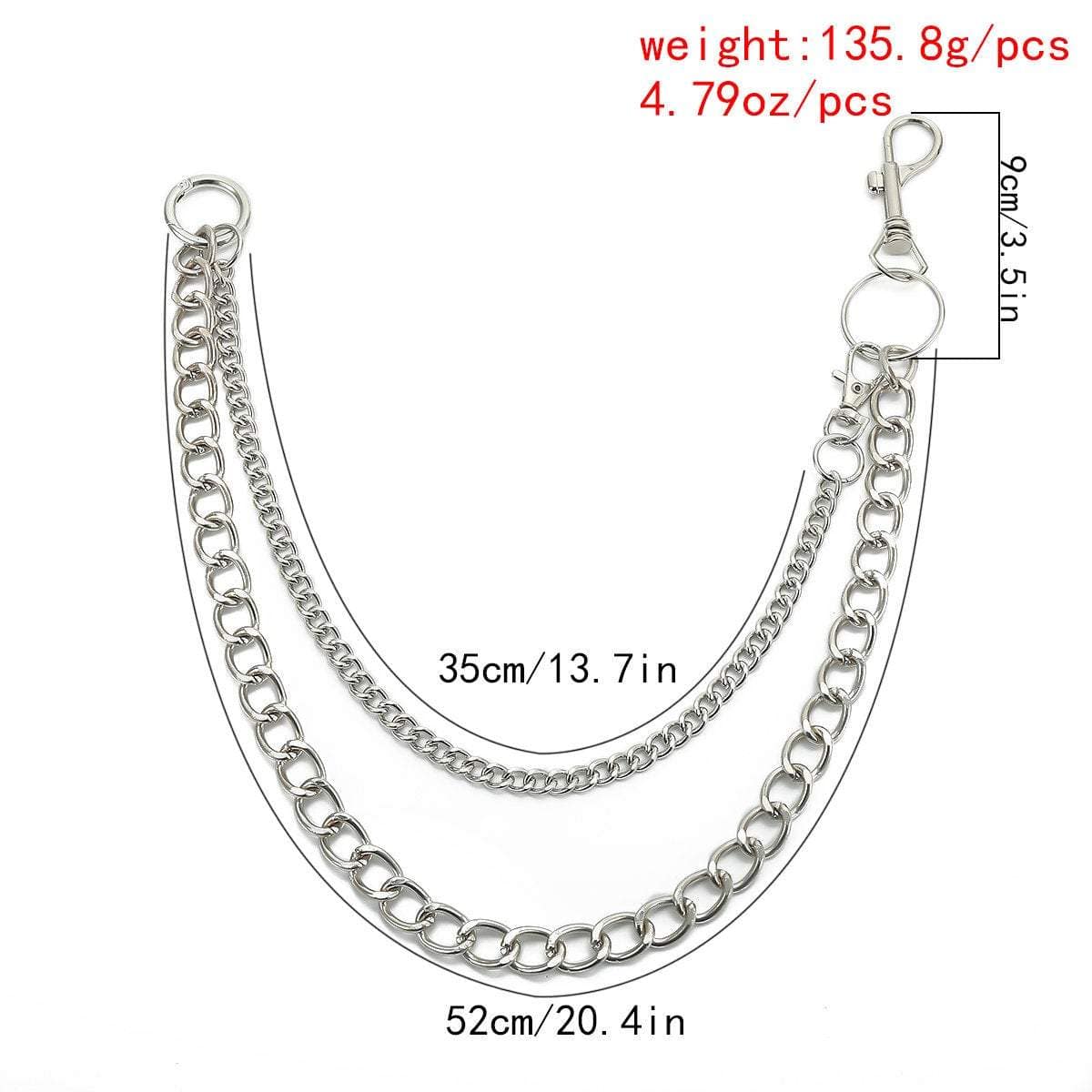 Minimalist Layered Silver Tone Metal Curb Link Trouser Chain - ArtGalleryZen