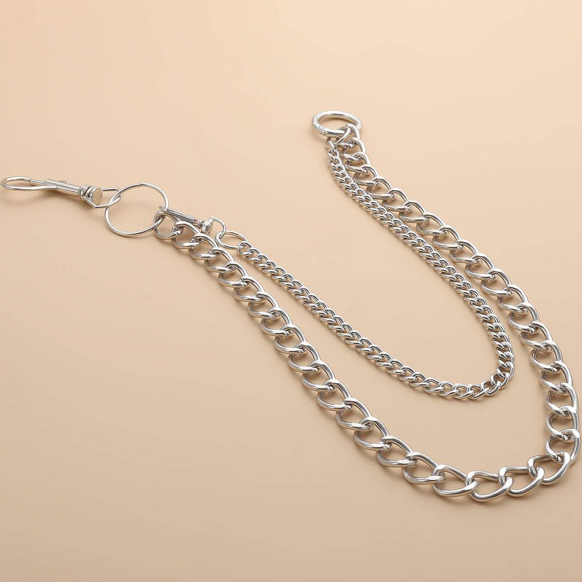 Minimalist Layered Silver Tone Metal Curb Link Trouser Chain - ArtGalleryZen