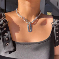 Thumbnail for Minimalist Silver Tone Curve Link Chain Razor Blade Pendant Necklace - ArtGalleryZen