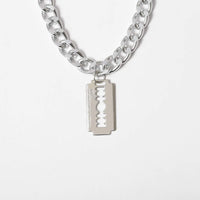 Thumbnail for Minimalist Silver Tone Curve Link Chain Razor Blade Pendant Necklace - ArtGalleryZen