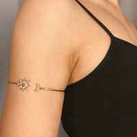 Thumbnail for Minimalist Star Moon Crystal Inlaid Arm Cuff - Hammered Upper Arm Band - ArtGalleryZen