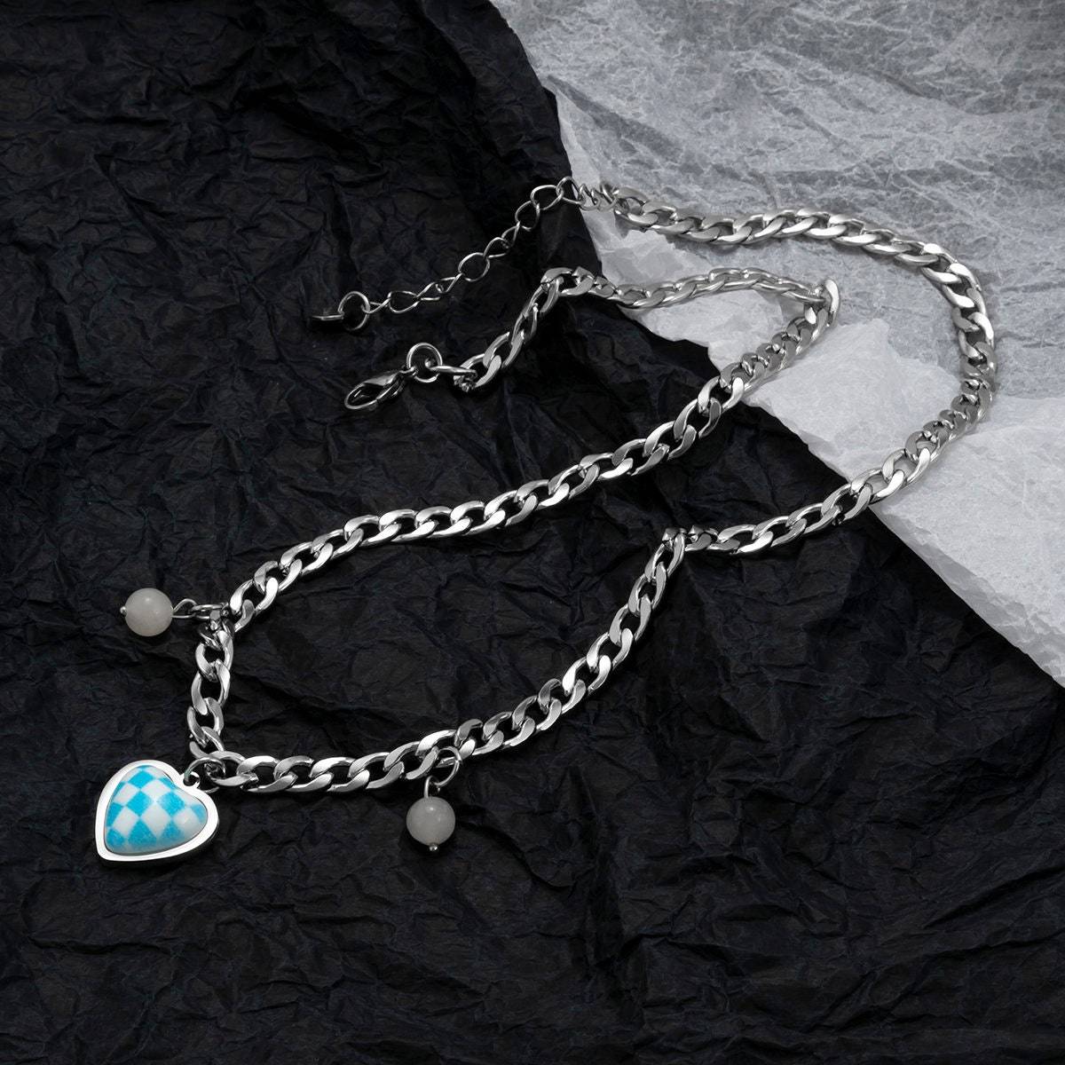 Minimalist Titanium Steel Heart Pendant Curb Chain Necklace - ArtGalleryZen