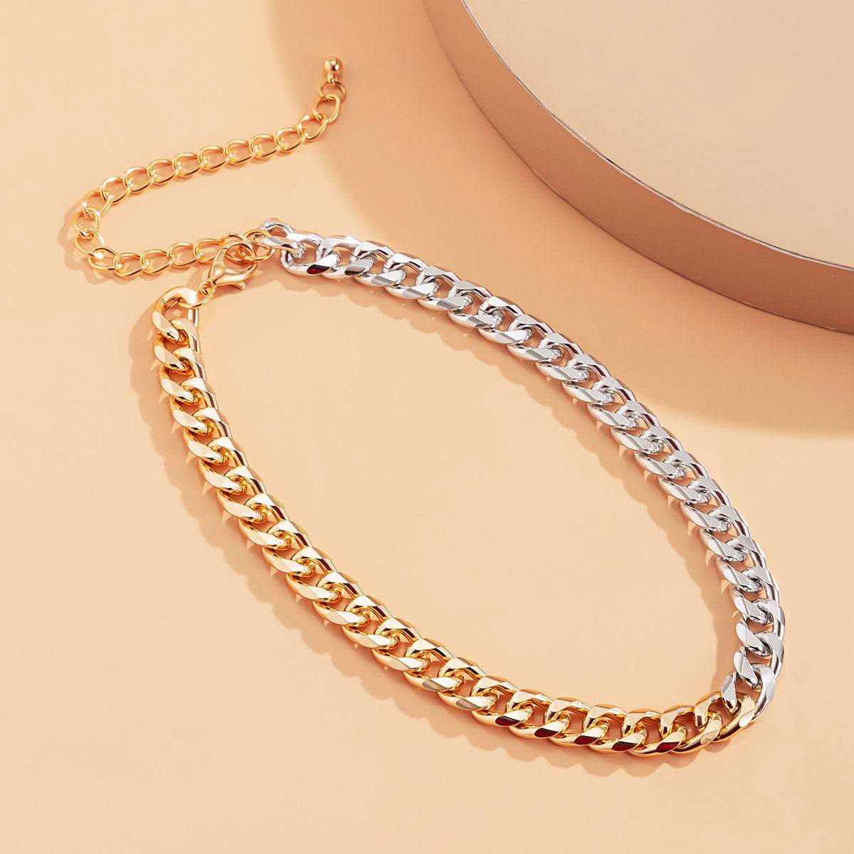 Minimalist Two Tone Curb Link Chain Choker Necklace - ArtGalleryZen