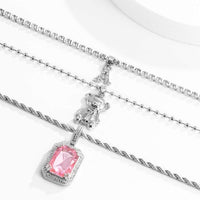 Thumbnail for Multi-layer Crystal Letter Bear Rose Quartz Pendant Beaded Rope Chain Choker Necklace Set - ArtGalleryZen