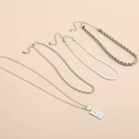 Thumbnail for Multi-Layer Gold Silver Tone Embossed Rectangle Charm Pendant Rope Chain Choker Necklace Set - ArtGalleryZen