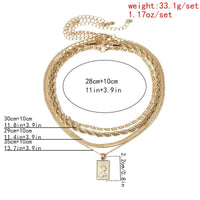 Thumbnail for Multi-Layer Gold Silver Tone Embossed Rectangle Charm Pendant Rope Chain Choker Necklace Set - ArtGalleryZen