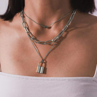 Thumbnail for Multi-Layer Gold Silver Tone Lock and Heart Charm Choker Necklace - ArtGalleryZen
