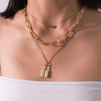Thumbnail for Multi-Layer Gold Silver Tone Lock and Heart Charm Choker Necklace - ArtGalleryZen