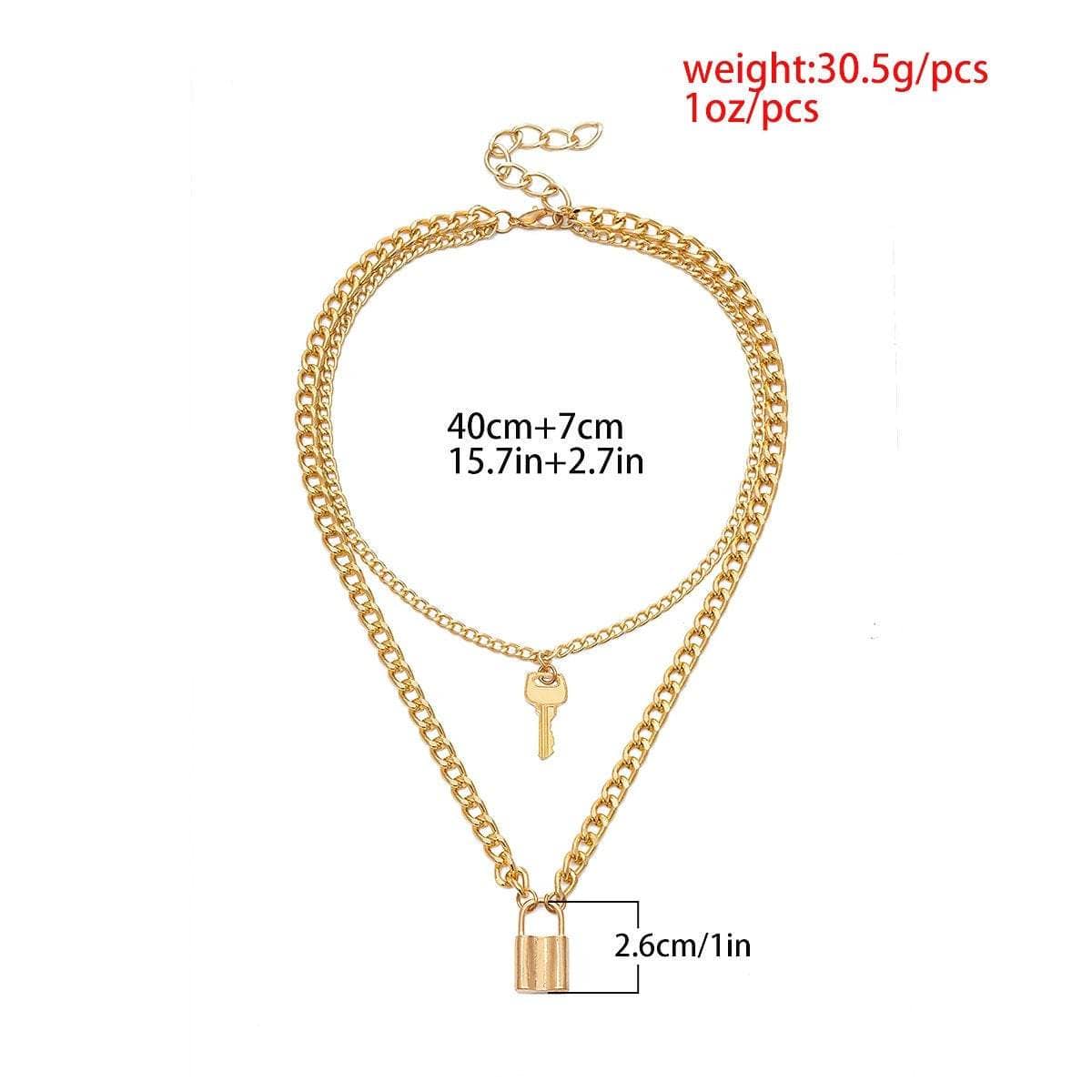 Multi-Layer Gold Silver Tone Lock and Key Pendant Choker Necklace - ArtGalleryZen