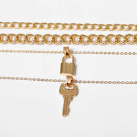Thumbnail for Multi-layer Gold Tone Curb Link Chain Lock & Key Pendant Choker Necklace Set - ArtGalleryZen