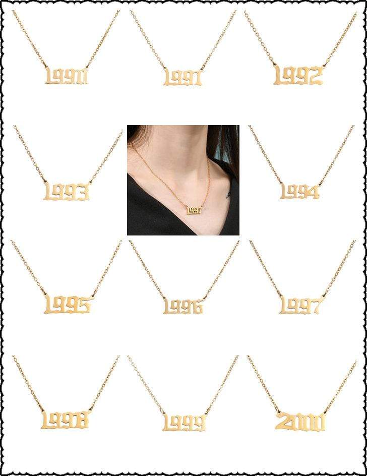 Old English 1980-2000 Birth Year Long Chain Necklace - Stainless Steel Initial Pendant Necklace - ArtGalleryZen