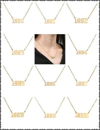 Thumbnail for Old English 1980-2000 Birth Year Long Chain Necklace - Stainless Steel Initial Pendant Necklace - ArtGalleryZen