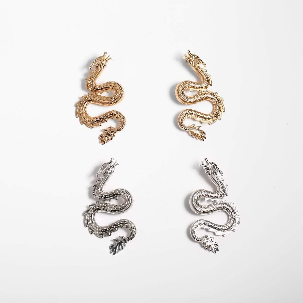 Oversize Gold Silver Tone Dragon Earrings - ArtGalleryZen