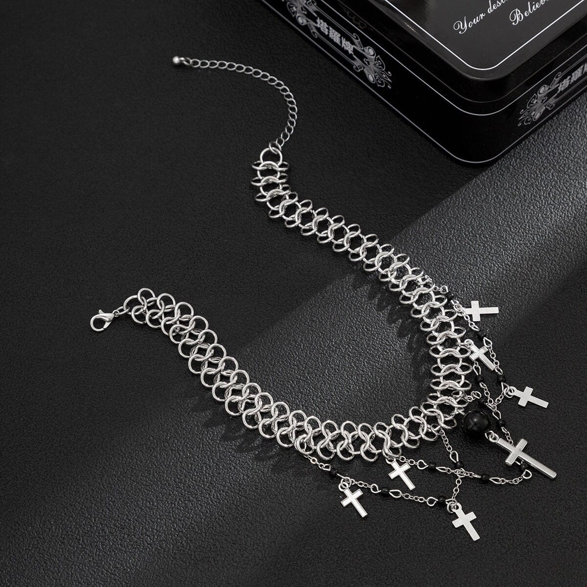 Punk Layered Cross Tassel Collar Choker Necklace - ArtGalleryZen