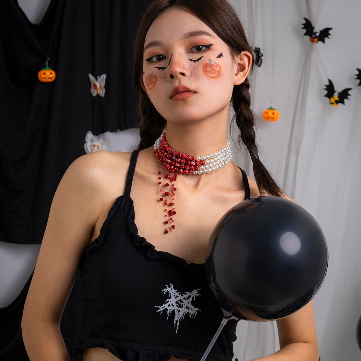 Punk Layered Marble Ball Pearl Chain Collar Choker Necklace - ArtGalleryZen