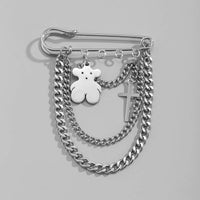 Thumbnail for Stainless Steel Bear & Cross Pendant Curb Link Chain Pin Brooch - ArtGalleryZen