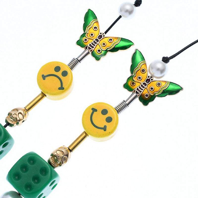 Stainless Steel Chic Smile Face and Dice Charm Necklace - ArtGalleryZen