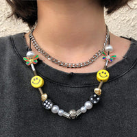 Thumbnail for Stainless Steel Chic Smile Face and Dice Charm Necklace - ArtGalleryZen