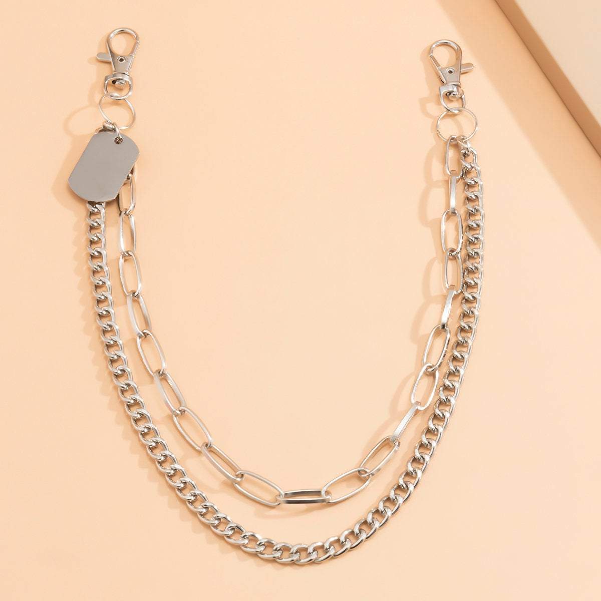 Stainless Steel Multi-layer Silver Tone Dog Tag Lobster Keyring Trouser Chain - ArtGalleryZen