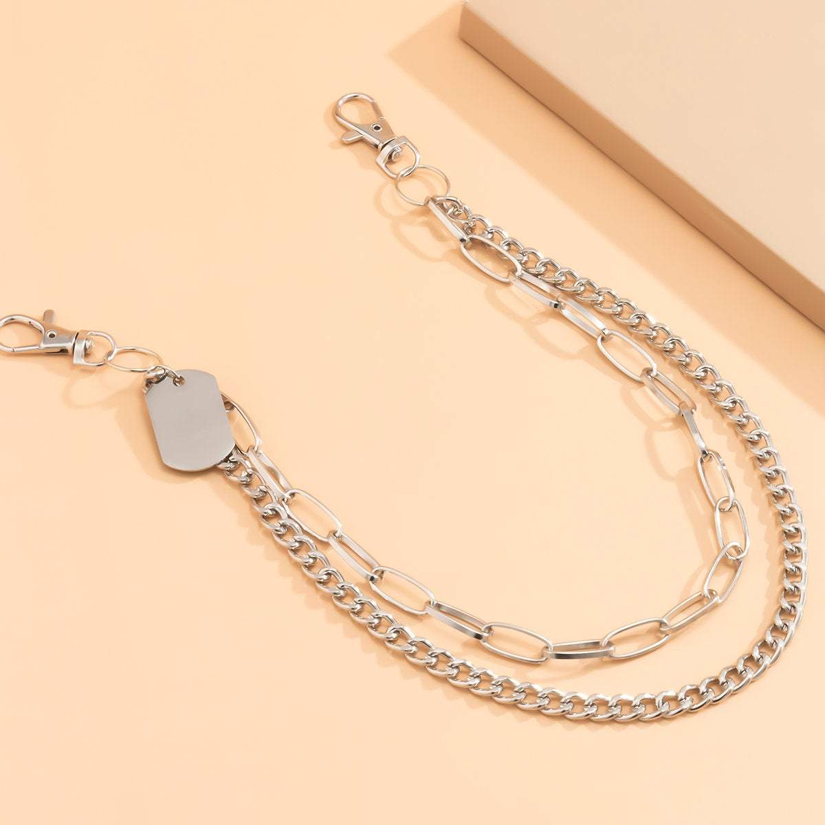 Stainless Steel Multi-layer Silver Tone Dog Tag Lobster Keyring Trouser Chain - ArtGalleryZen
