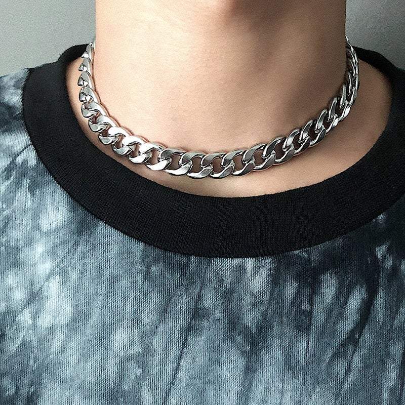 Stainless Steel Punk Style Chunky Chain Choker Necklace - ArtGalleryZen