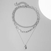 Thumbnail for Stainless Steel Punk Style Layered Lock Pendant Choker Necklace Set - ArtGalleryZen