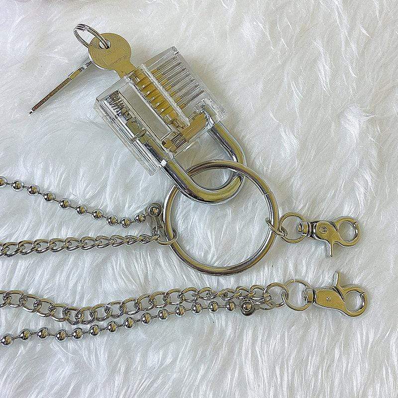 Stainless Steel Punk Style Lock With Key Pendant Trouser Chain - ArtGalleryZen