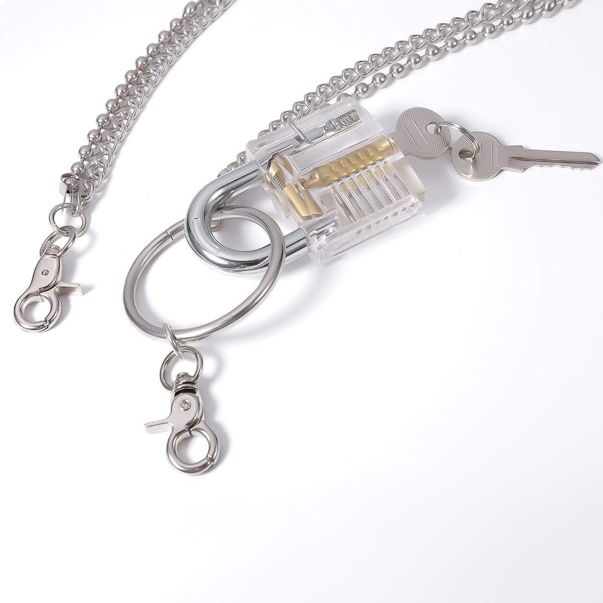 1pc Silver Tri-layer Metal Chain Key & Lock Pendant For Suit Pants &  Trousers