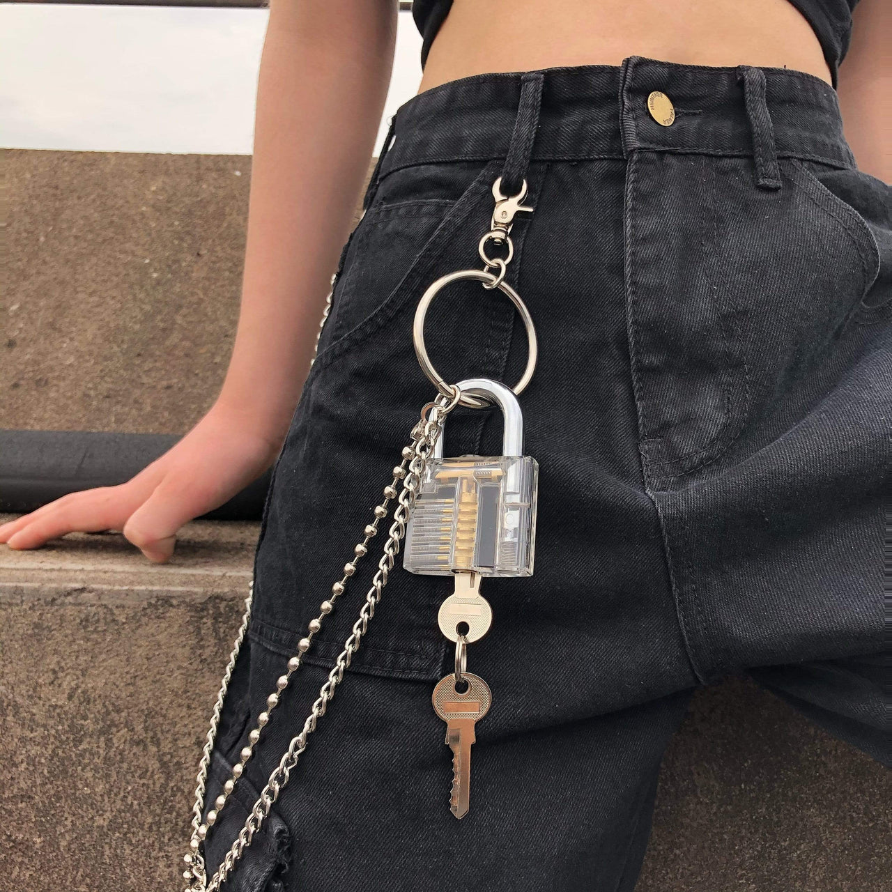 Stainless Steel Punk Style Lock With Key Pendant Trouser Chain