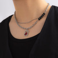 Thumbnail for Stainless Steel Rhinestone Inlaid Square Pendant Ball Charm Curb Cable Chain Necklace - ArtGalleryZen