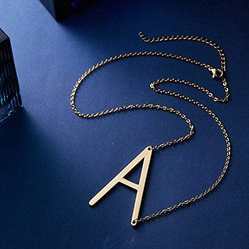 Stainless Steel Sideways Large Alphabet Initial Letter Necklace - ArtGalleryZen
