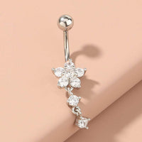 Thumbnail for Surgical Stainless Steel Zircon Floral Dangle Piercing Navel Ring - ArtGalleryZen