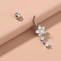 Thumbnail for Surgical Stainless Steel Zircon Floral Dangle Piercing Navel Ring - ArtGalleryZen