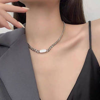 Thumbnail for Titanium Steel Bar Charm Curb Chain Choker Necklace - ArtGalleryZen