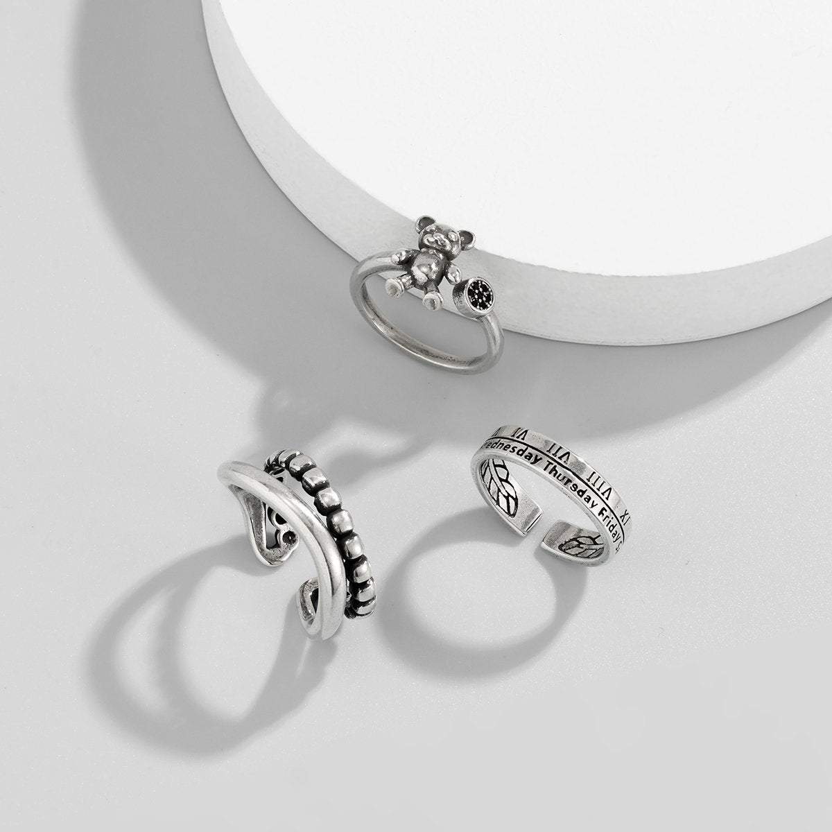 Trendy 3 Pieces Silver Plated Teddy Ring Set - ArtGalleryZen