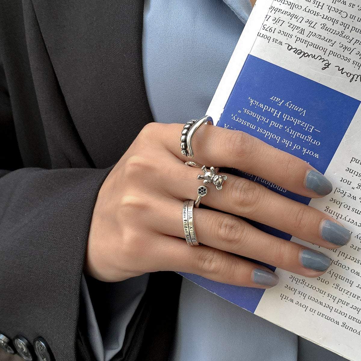 Trendy 3 Pieces Silver Plated Teddy Ring Set - ArtGalleryZen