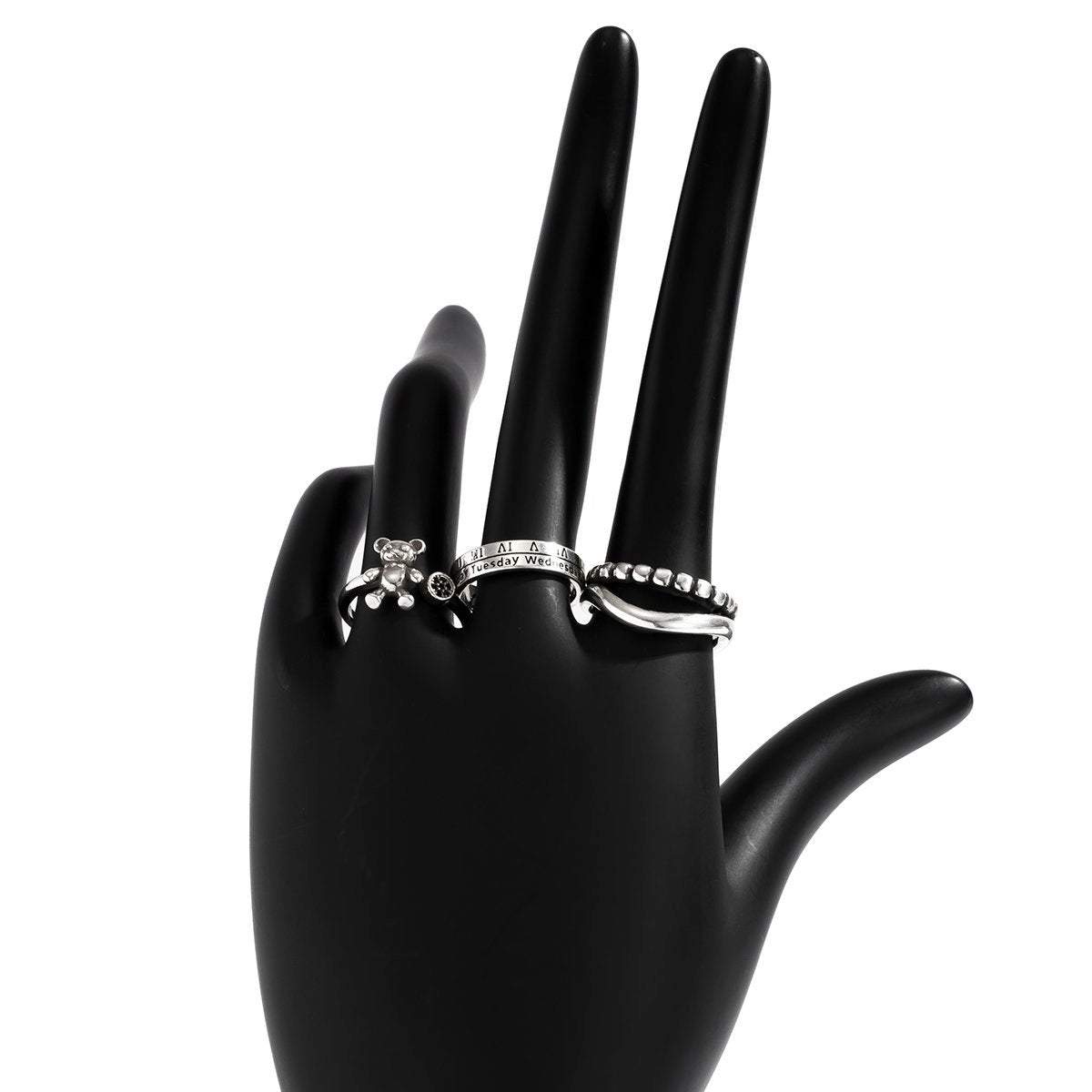 Trendy 3 Pieces Silver Plated Teddy Ring Set - ArtGalleryZen