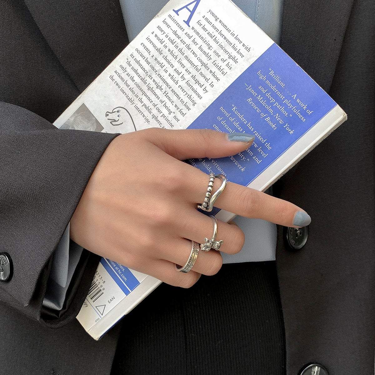 Trendy 3 Pieces Silver Plated Teddy Ring Set - ArtGalleryZen