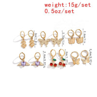 Thumbnail for Trendy 6 Pairs Butterfly Cherry Huggie Hoop Earrings Set - ArtGalleryZen