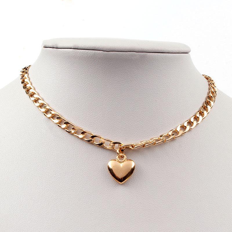 Trendy Gold Silver Tone Curb Link Chain Heart Locket Pendant Choker Necklace - ArtGalleryZen