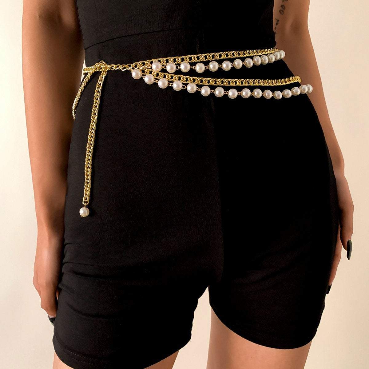 Trendy Layered Beaded Pearl Waist Chain - ArtGalleryZen