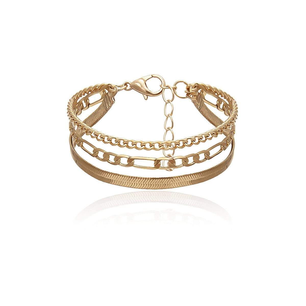Trendy Layered Gold Silver Tone Curb Link Chain Bracelet - ArtGalleryZen