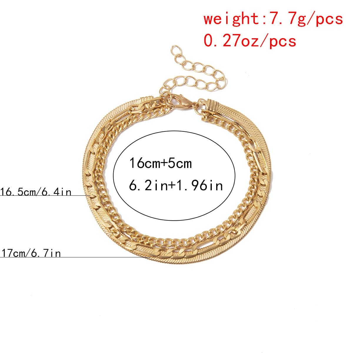 Trendy Layered Gold Silver Tone Curb Link Chain Bracelet - ArtGalleryZen