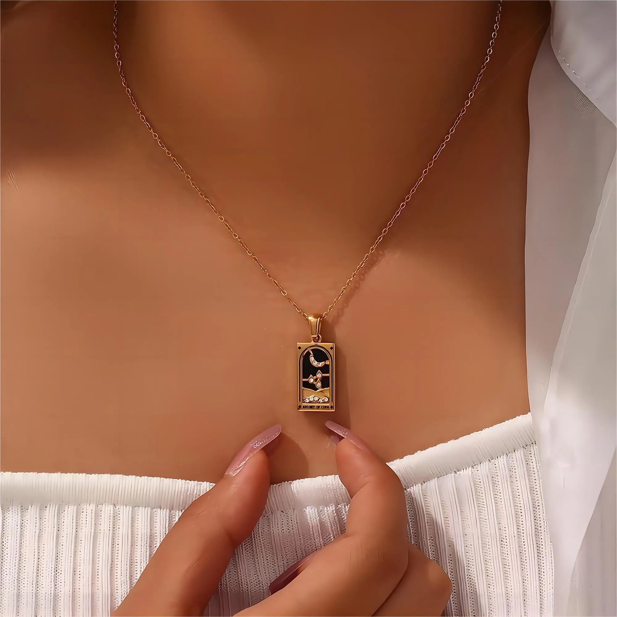 18K Gold Plated Stainless Steel Tarot Card Necklace - ArtGalleryZen