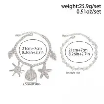 2 Pcs Shell Conch Starfish Charm Pearl Chain Anklet Set - ArtGalleryZen