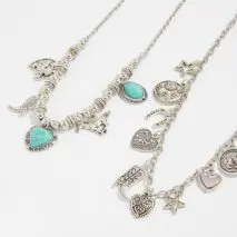 2 Pcs Turquoise Heart Boots Lucky Horseshoe Charm Necklace Set - ArtGalleryZen