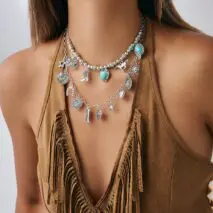 2 Pcs Turquoise Heart Boots Lucky Horseshoe Charm Necklace Set - ArtGalleryZen