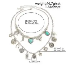 2 Pcs Turquoise Heart Boots Lucky Horseshoe Charm Necklace Set - ArtGalleryZen