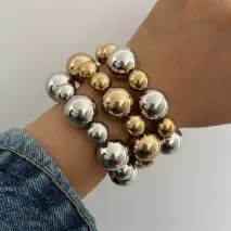 3 Pcs Chunky Gold Silver Plated Ball Chain Stackable Bracelet Set - ArtGalleryZen