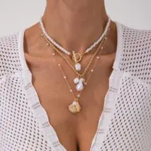3 Pcs Toggle Clasp Irregular Pearl Shell Pendant Rope Chain Necklace Set - ArtGalleryZen